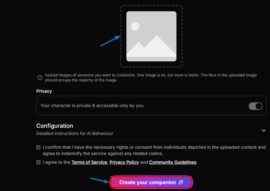 AI Allure AI Companion- Uploading Image