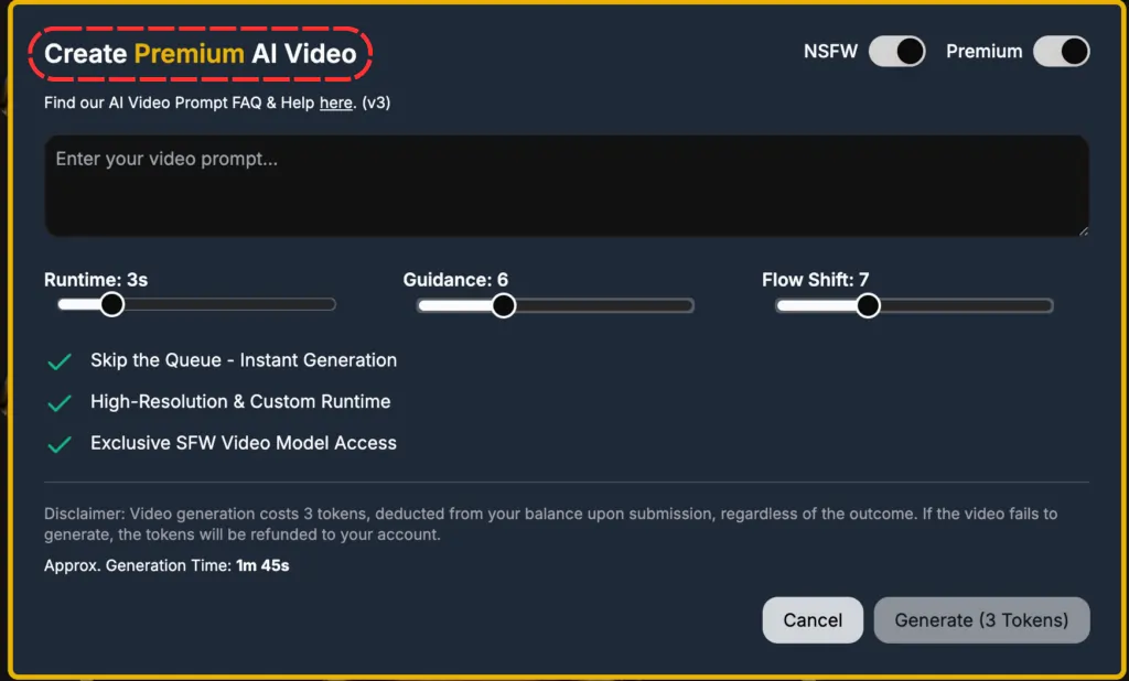 AI Allure - Video Generation Settings