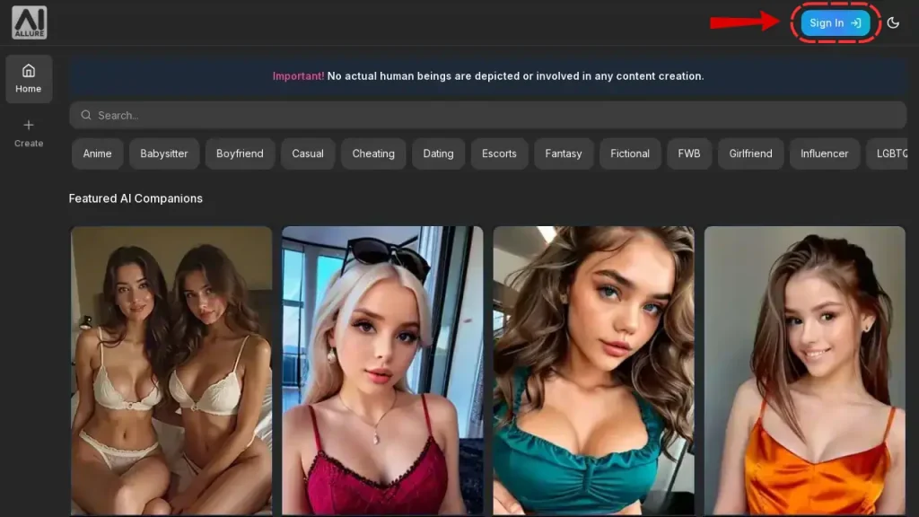AI Allure's Website Homepage