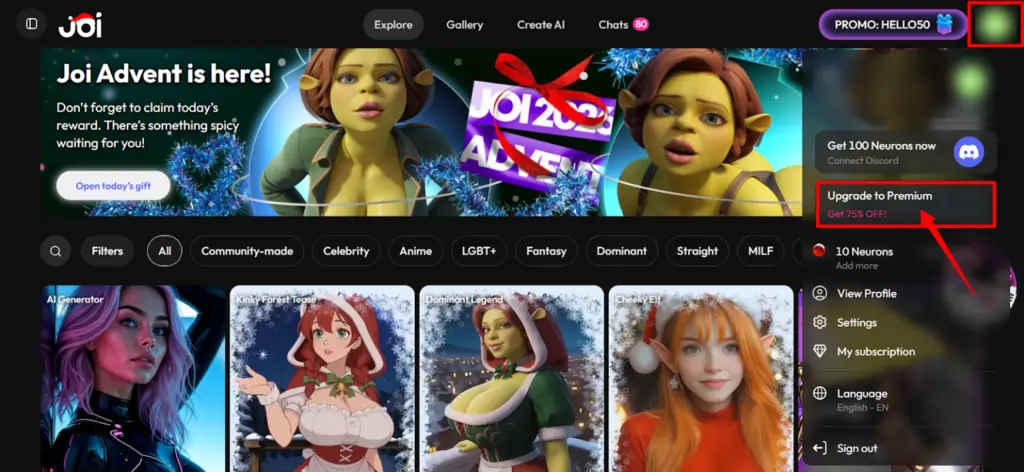 Upgrade to JOI AI premium to Redeem Coupon